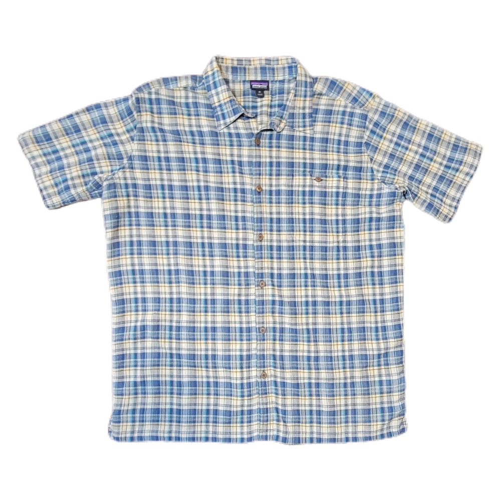 Patagonia Organic Cotton Blue-Yellow Plaid Button Down Shirt Size Men’s XL